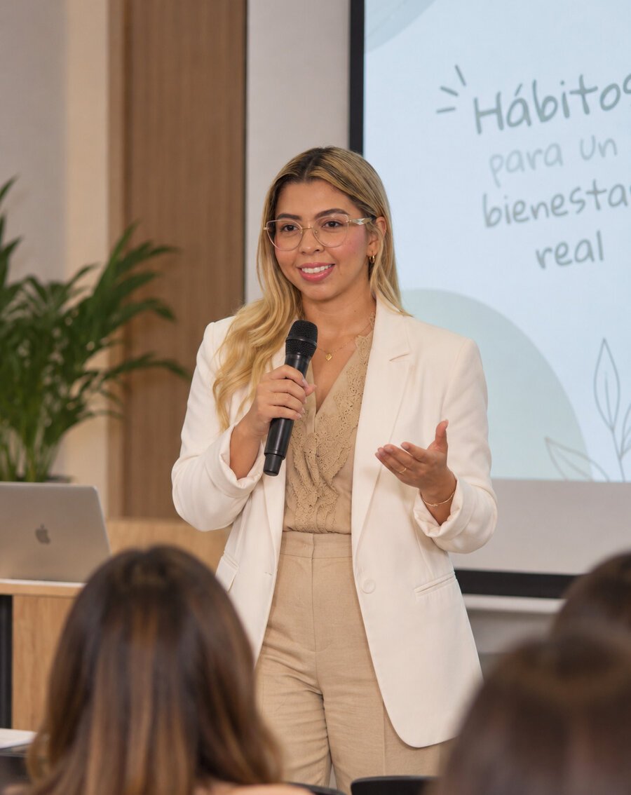 Gisella Guerrero dictando un taller de bienestar emocional
